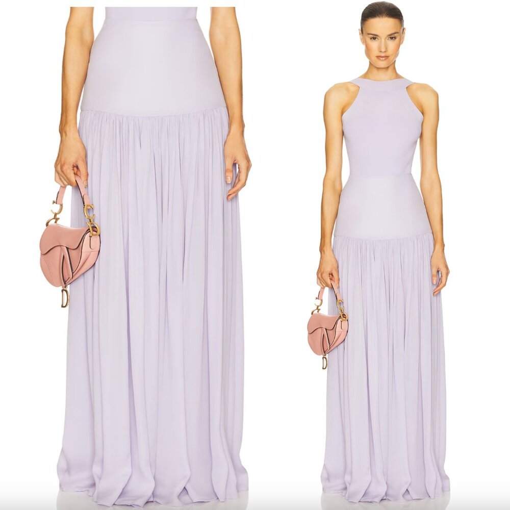 Helsa Diaphanous Maxi Skirt in Purple Heather Light Lavender Lilac XS